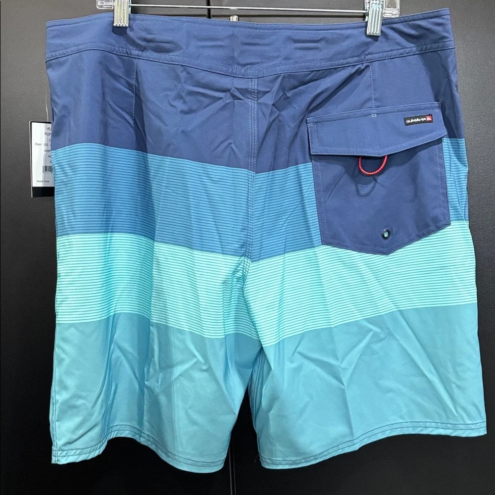 Quicksilver Board Shorts/Swim Trunks, drawstring waist,back Velcro vented pocket